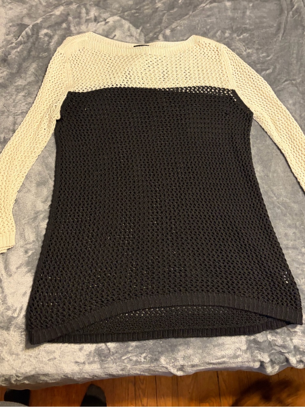 Apt. 9 Two-Tone Open-Weave Crewneck Sweater in Cream and Black